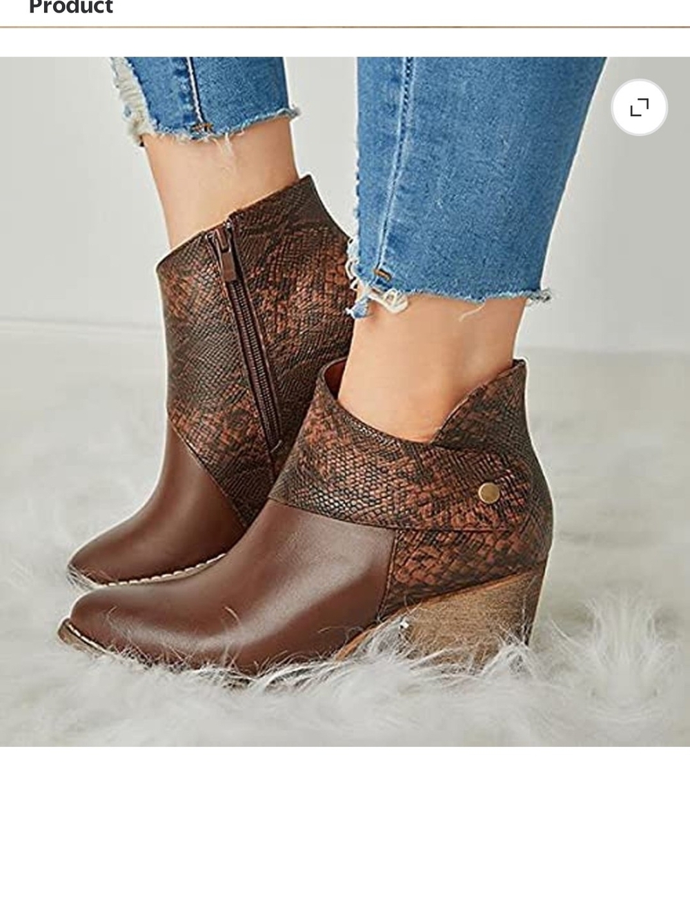 Tinstree Brown W/ Snake-Print Wedge Ankle Booties Size 9
